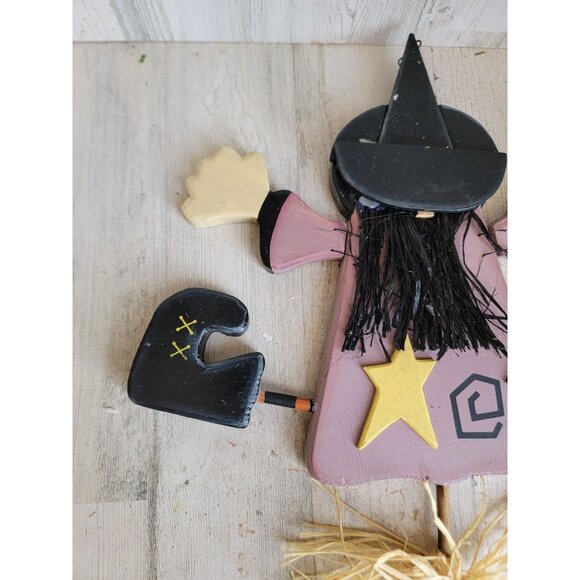 Vintage wooden witch broom hanging Halloween home decor sign unique - Picture 3 of 9